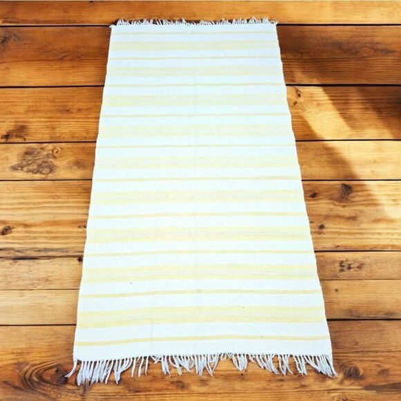 Hand Knotted Striped Cotton Fringe Area Rug Beach Blanket Outdoor Throw Rug 3x6 - Picture 1 of 5